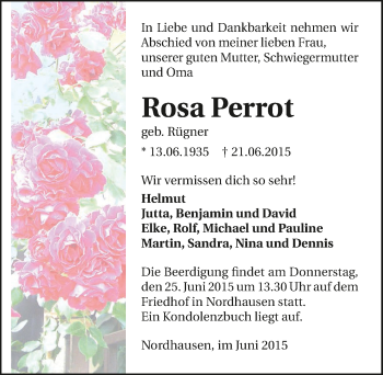 Traueranzeige von Rosa Perrot 