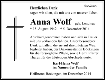 Traueranzeige von Anna Wolf 