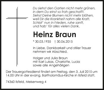 Traueranzeige von Heinz Braun 