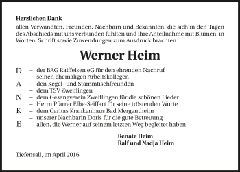 Traueranzeige von Werner Heim 