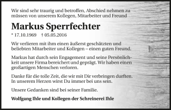 Traueranzeige von Markus Sperrfechter 