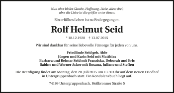 Traueranzeige von Rolf Helmut Seid 