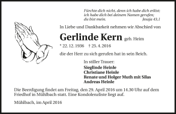 Traueranzeige von Gerlinde Kern 