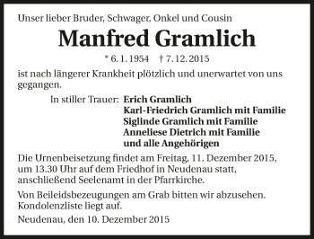 Traueranzeige von Manfred Gramlich 