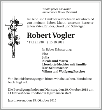 Traueranzeige von Robert Vogler 