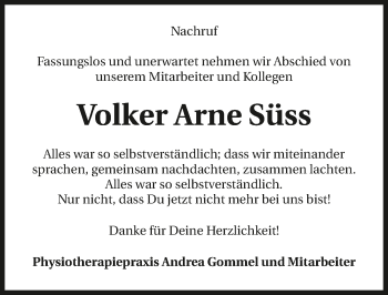 Traueranzeige von Volker Arne Süss 