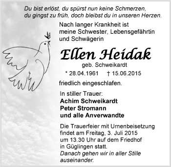 Traueranzeige von Ellen Heidak 