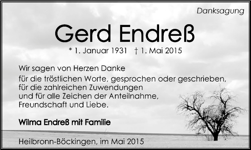  Traueranzeige für Gerd Endreß vom 22.05.2015 aus 