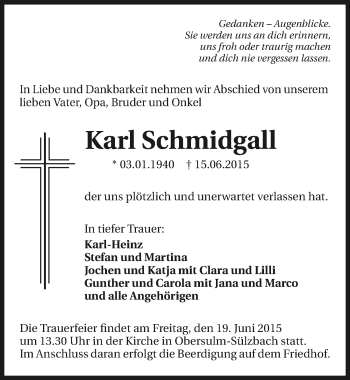 Traueranzeige von Karl Schmidgall 