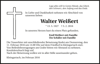 Traueranzeige von Walter Weißert 