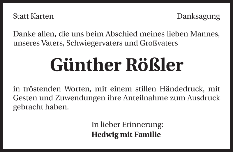  Traueranzeige für Günther Rößler vom 13.03.2015 aus 