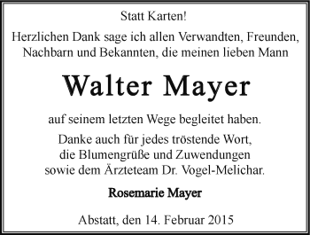 Traueranzeige von Walter Mayer 