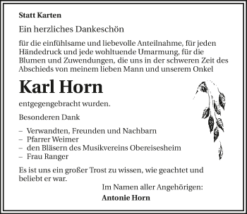 Traueranzeige von Karl Horn 