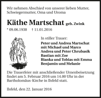 Traueranzeige von Käthe Martschat 