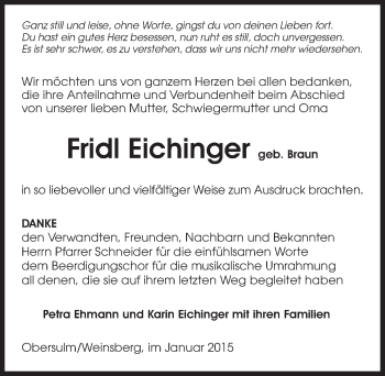 Traueranzeige von Fridl Eichinger 