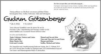 Traueranzeige von Gudrun Götzenberger 