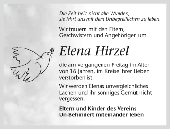 Traueranzeige von Elena Hirzel 