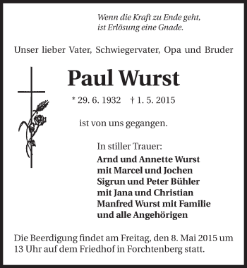 Traueranzeige von Paul Wurst 