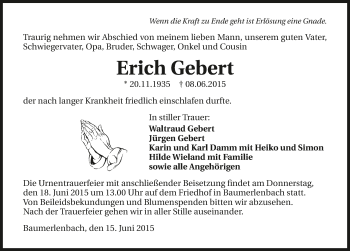 Traueranzeige von Erich Gebert 