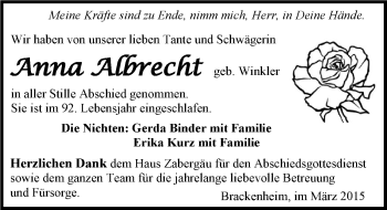 Traueranzeige von Anna Albrecht 