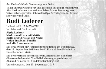 Traueranzeige von Rudi Lederer 