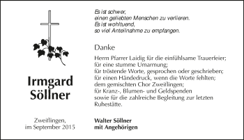 Traueranzeige von Irmgard Söllner 