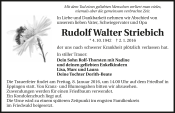 Traueranzeige von Rudolf Walter Striebich 
