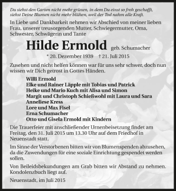 Traueranzeige von Hilde Ermold 