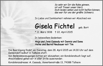 Traueranzeige von Gisela Fichtel 
