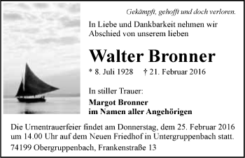Traueranzeige von Walter Bronner 