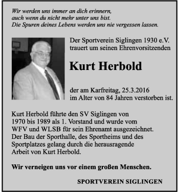 Traueranzeige von Kurt Herbold 