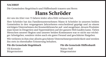 Traueranzeige von Hans Schröder 