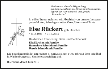 Traueranzeige von Else Rückert 