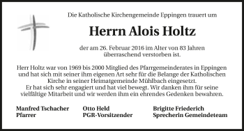 Traueranzeige von Alois Holtz 