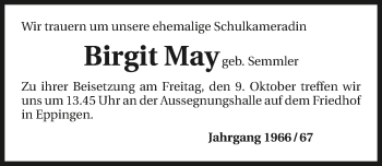 Traueranzeige von Birgit May 