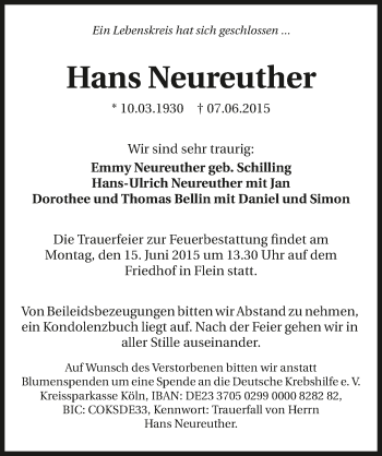 Traueranzeige von Hans Neureuther 