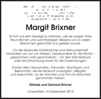 Traueranzeige von Margit Brixner 