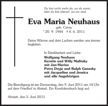Traueranzeige von Eva Maria Neuhaus 