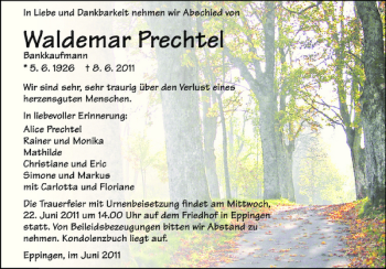 Traueranzeige von Waldemar Prechtel 