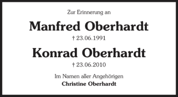 Traueranzeige von Manfred Oberhardt Oberhardt 