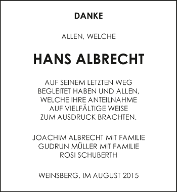 Traueranzeige von Hans Albrecht 
