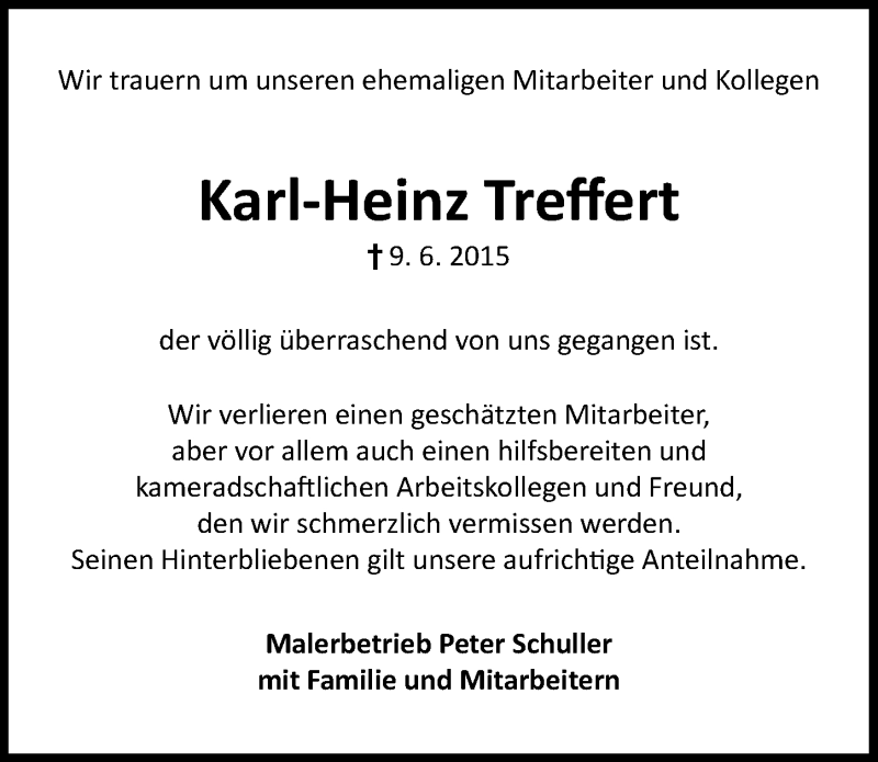  Traueranzeige für Karl-Heinz Treffert vom 17.06.2015 aus 