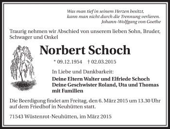Traueranzeige von Norbert Schoch 