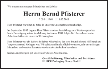 Traueranzeige von Bernd Pfisterer 
