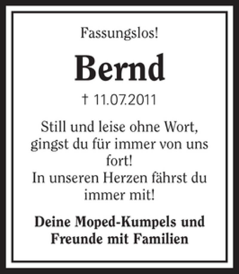  Traueranzeige für Bernd Bernd vom 18.07.2011 aus 
