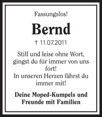 Traueranzeige von Bernd Bernd 