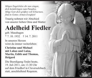 Traueranzeige von Adelheid Fiedler 