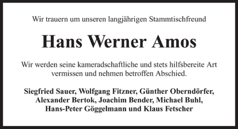  Traueranzeige für Hans Werner Amos vom 28.07.2011 aus 