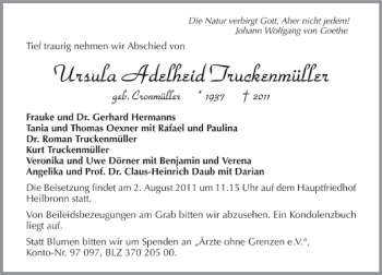 Traueranzeige von Ursula Adelheid Truckenmüller 