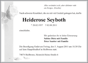 Traueranzeige von Heiderose Seyboth 